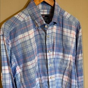 Vineyard Vines Blue and Pink Plaid Shirt